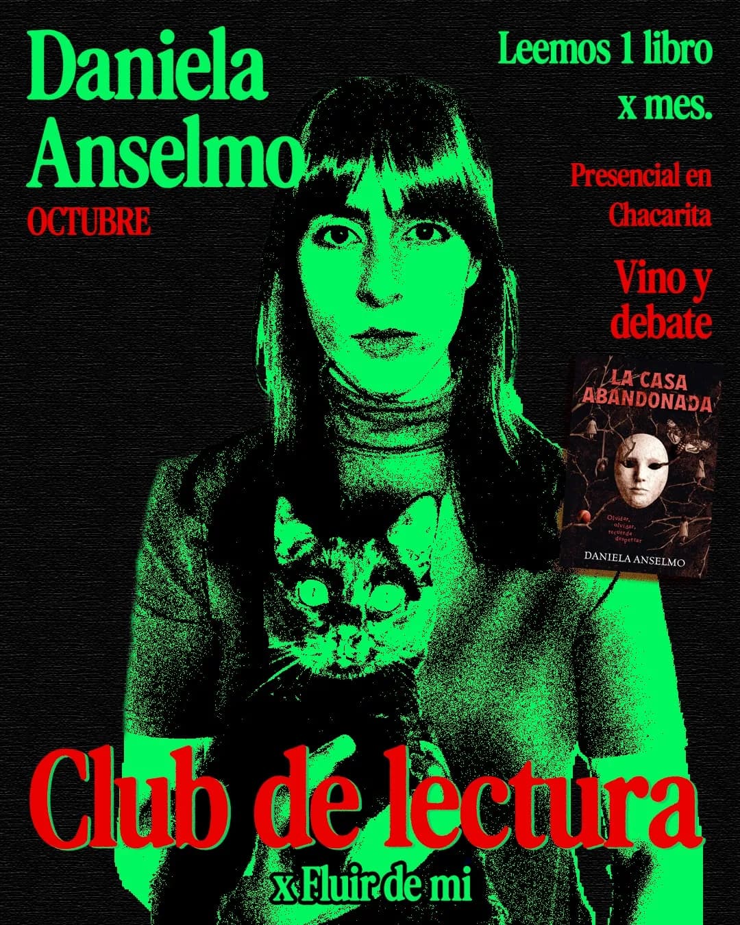 Flyer del club de lectura de Octubre: La casa abandonada, de Daniela Anselmo